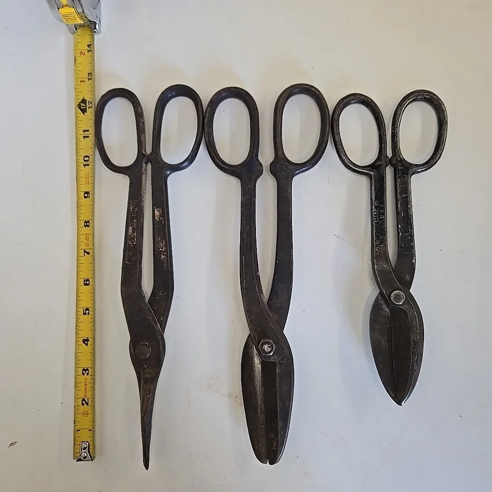 Vintage Heavy Duty Shears Tin Snips #7 Forged‎ Metal Snips USA Lot Of 3